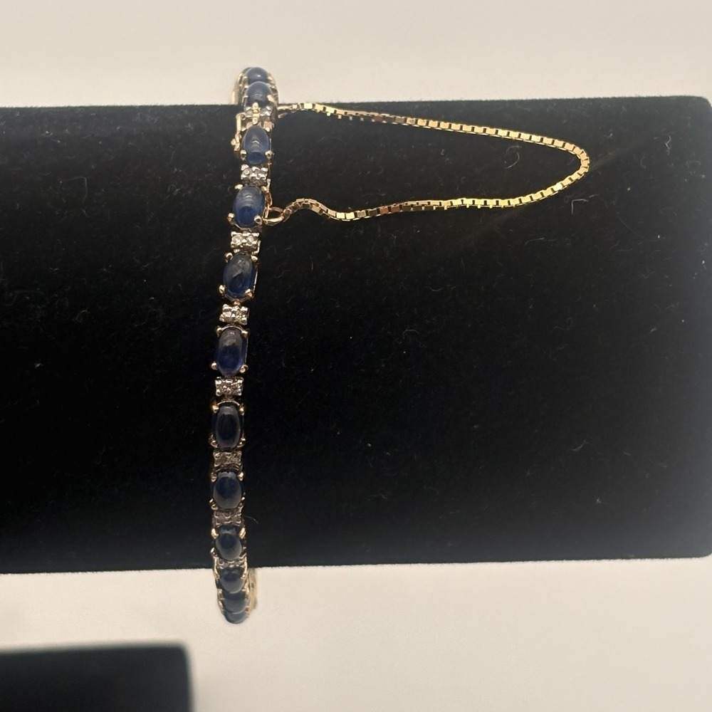 14K Yellow Gold Sapphire Tennis Bracelet LGL Womens Clasp Safety Chain Jewelry